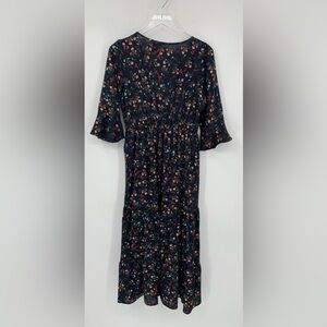 Hayden Floral boho midi floral dress black bell sleeve faux wrap shift Medium